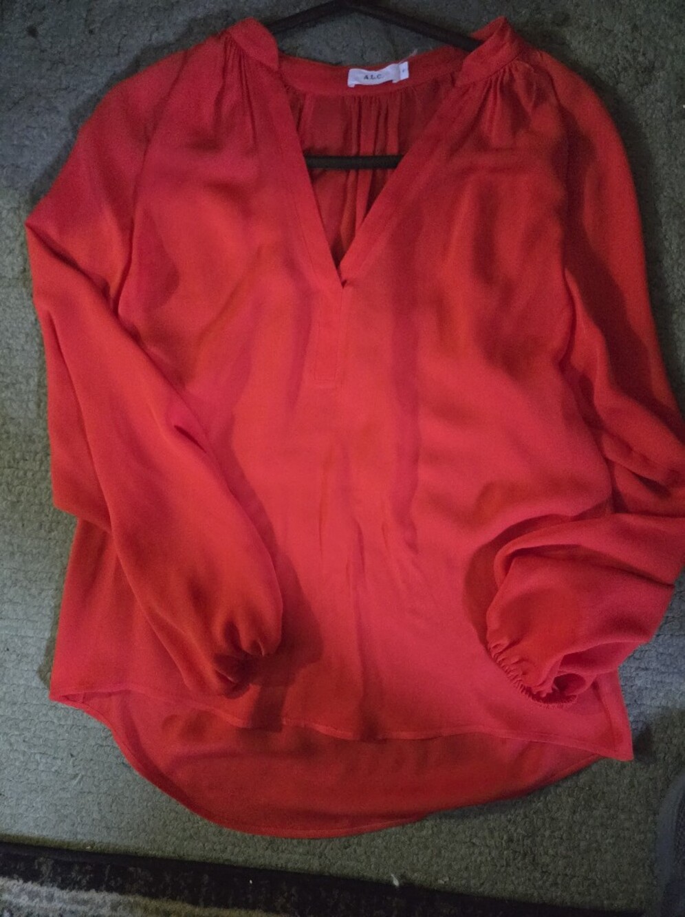 A.L.C. Bright Red V-Neck Long Sleeve Blouse
